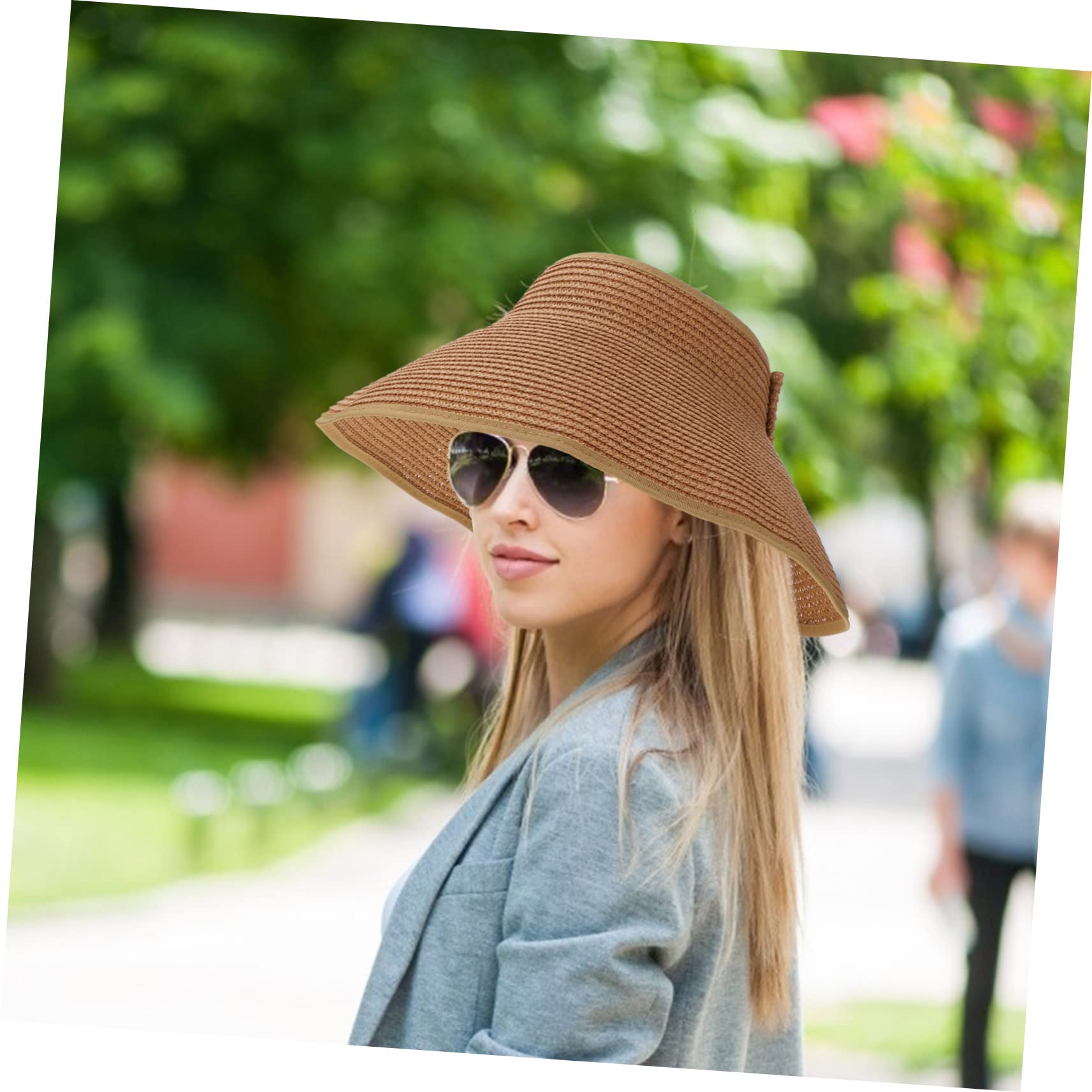 Beavorty Faltbarer Hut Breite Damenhüte Leere Sonne Frauen Sonnenschutz UV Für Faltbarer Sonnenhut Strand Krempe Sommer Strohkappen Frau Erwachsene Sonnenhut Sonnenschutzhut Kaffee