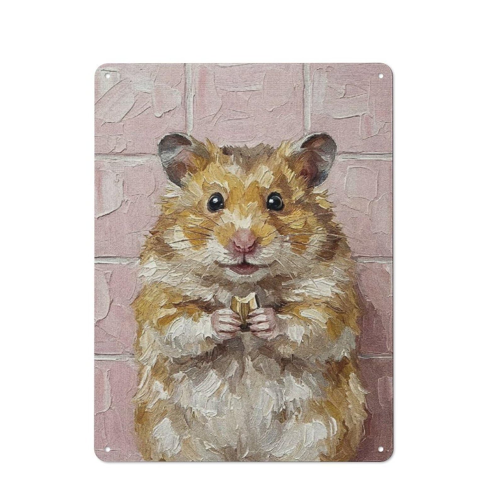 Junmoney Style-4 Tin Wall Plaque 40X30cm With Hamster Eating Seed Painting For Café Or Restaurant, New Home Wall Decor For Hospitality Interior Collectors