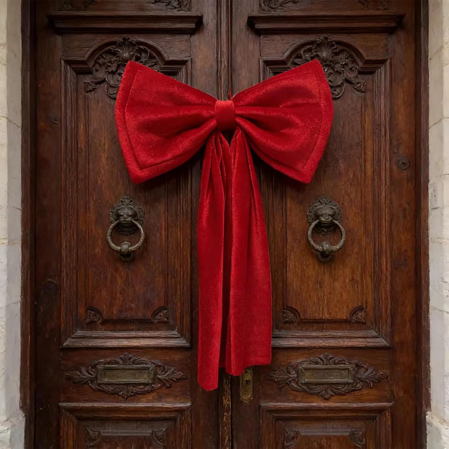 Oversized Red Velvet Bows 2Pcs 13.7x25.5 inch, Extra-Large Ultra-Thick Velvet Fabric for Wedding Arches, Christmas Tree Topper, Giant Wreaths, Gift Wrapping, Party Backdrops