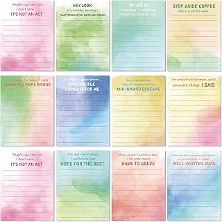 Funny Notepads with Sayings Sticky Funny Office Supplies to Do List Sarcastic Work Assorted Notepad for Workers, 12 Designs, 3 x 3.93 Inch(Watercolor Style)