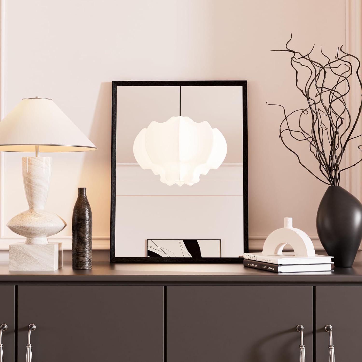 Snowdool Black Wall Mounted Mirror, 30x40cm Rectangular Frame Vanity Mirror, Hangs Horizontal or Vertical Decorative for Dressing Room, Bathroom, Bedroom, Living Room