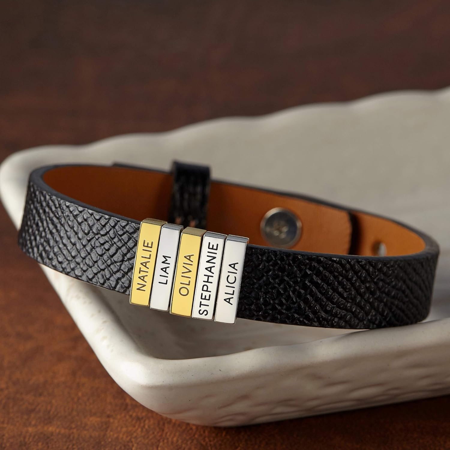 Dad Bracelet, Mens Name Bracelet, 3 ADJUSTABLE Sizes, GENUINE Leather, Up to 6 Kids Names, Engraved Bracelet For Him, Dad Christmas Gift, Dad Gift From Kids, Fathers Day Gift From Wife