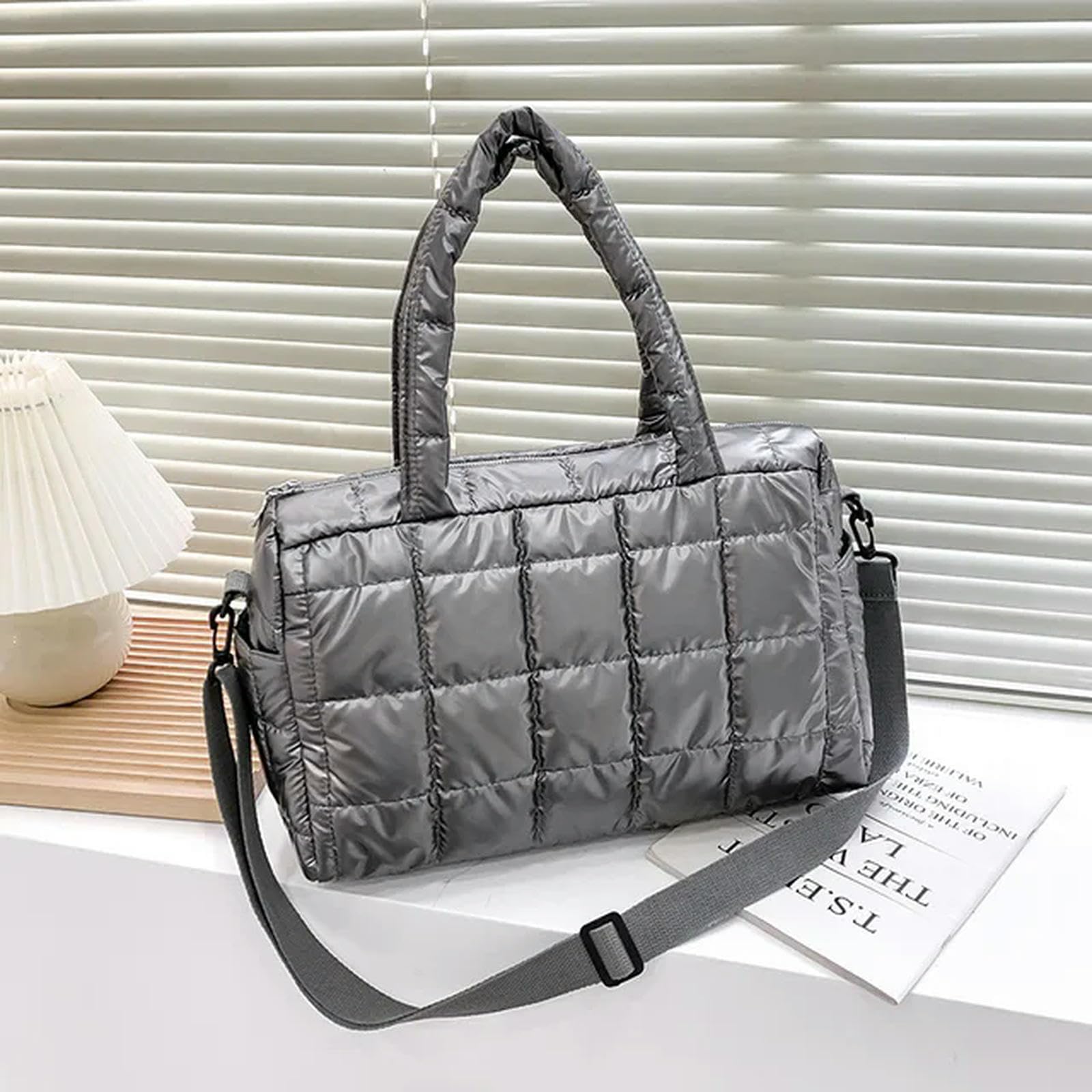 Bolsos Bolsos De Algodón De Invierno Bolsos Acolchados Por El Hombro Acolchado-Plata-36X16X25Cm