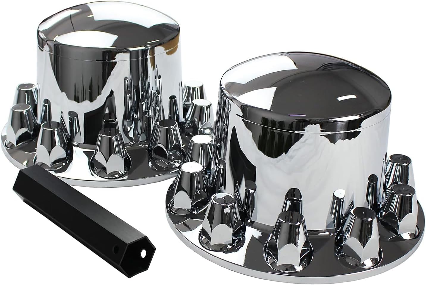 2 Pack of Rear Chrome Standard Axle Wheel Cover Combo Kit ABS Plastic Removable Wheel Hub Caps with 33mm Thread-On Standard Lug Nut Covers for Semi Trucks (Rear 2)