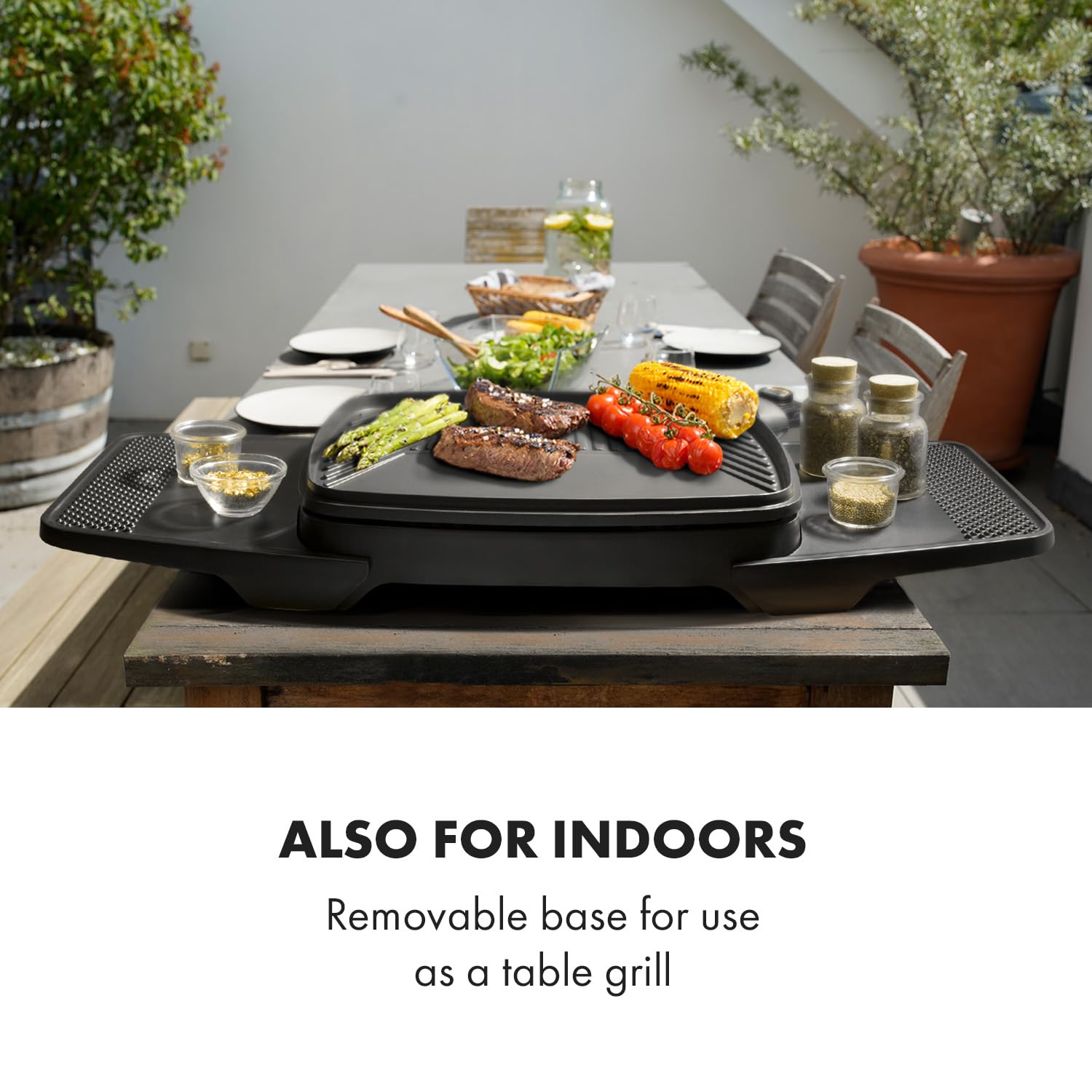 Klarstein Gatsby Grill elektryczny, grill stojący, Moc: 2000 W, EasyGrill Concept, Powierzchnia: 40 x 36 cm/Odlew aluminiowy/Nieprzywierająca/Pokrywa grilla, dwa boczne stoliki, beżowo-czarny