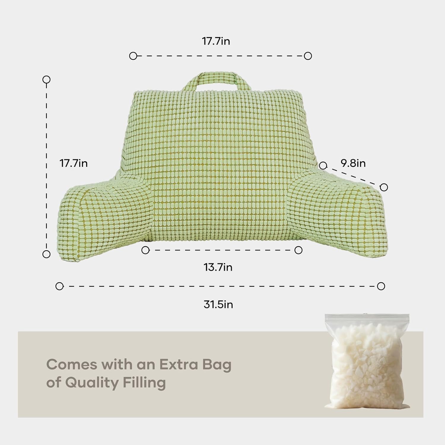 NOONTIDE Reading Pillow with Top Handle,Uniquely Designed Soft Fabric, Ergonomic Back Support for Bed,Cover Washable Sit up Pillow,Watching TV/Gaming/Relaxing(Green)