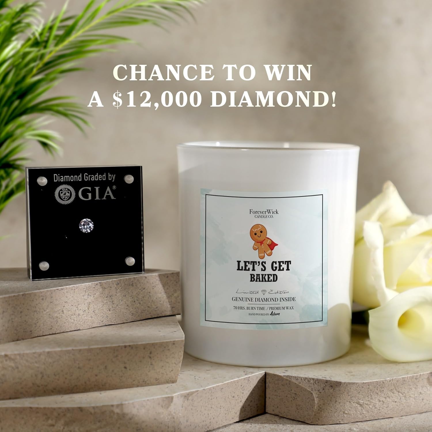 Let’s Get Baked Gingerbread Cookie Surprise Candle with Real GIA Diamond Inside | Foreverwick Candles | Scented Soy Candles Gifts for Women Aromatherapy Candle | All-Natural Soy Candle 14oz | 70h