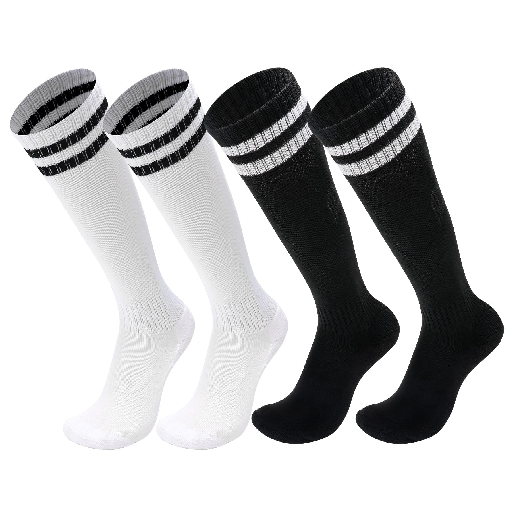 SYOSI Kids Soccer Socks, SYOSI 3 Pairs Long Football Socks Knee High Athletic Socks School Team Dance Sports Socks for 5-12 Youth Boys & Girls White+Black One Size