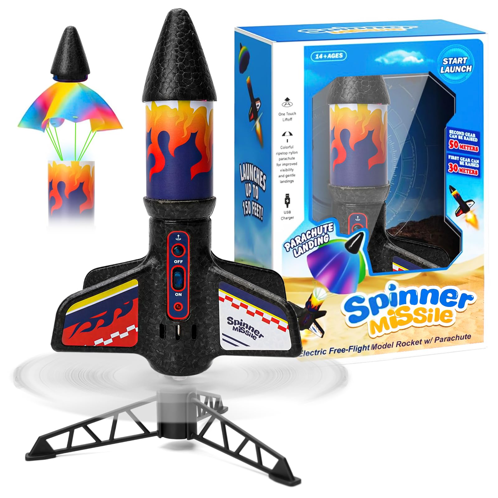 Rocket Launcher for Kids Self Launching Motorized Air Rocket Toy Model Rockets with Parachute Safely Land 200 Feet of Flight Altitude Outdoor Toys for Ages 8-13 Birthday Gift for Kids Boys & Girls