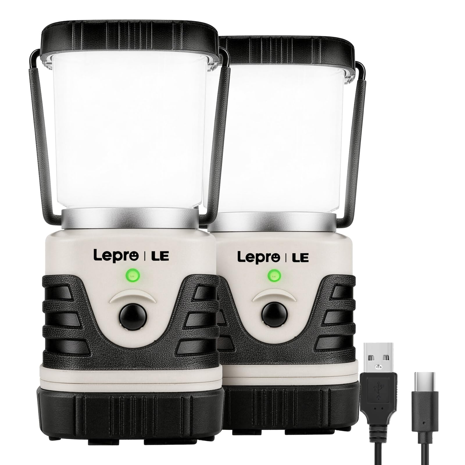 Lepro Lampada da Campeggio LED USB Ricaricabile 2 Pezzi IPX4 | Due lampade ricaricabili USB con 4 modalità dimmerabili, ideali per tende, trekking e emergenze