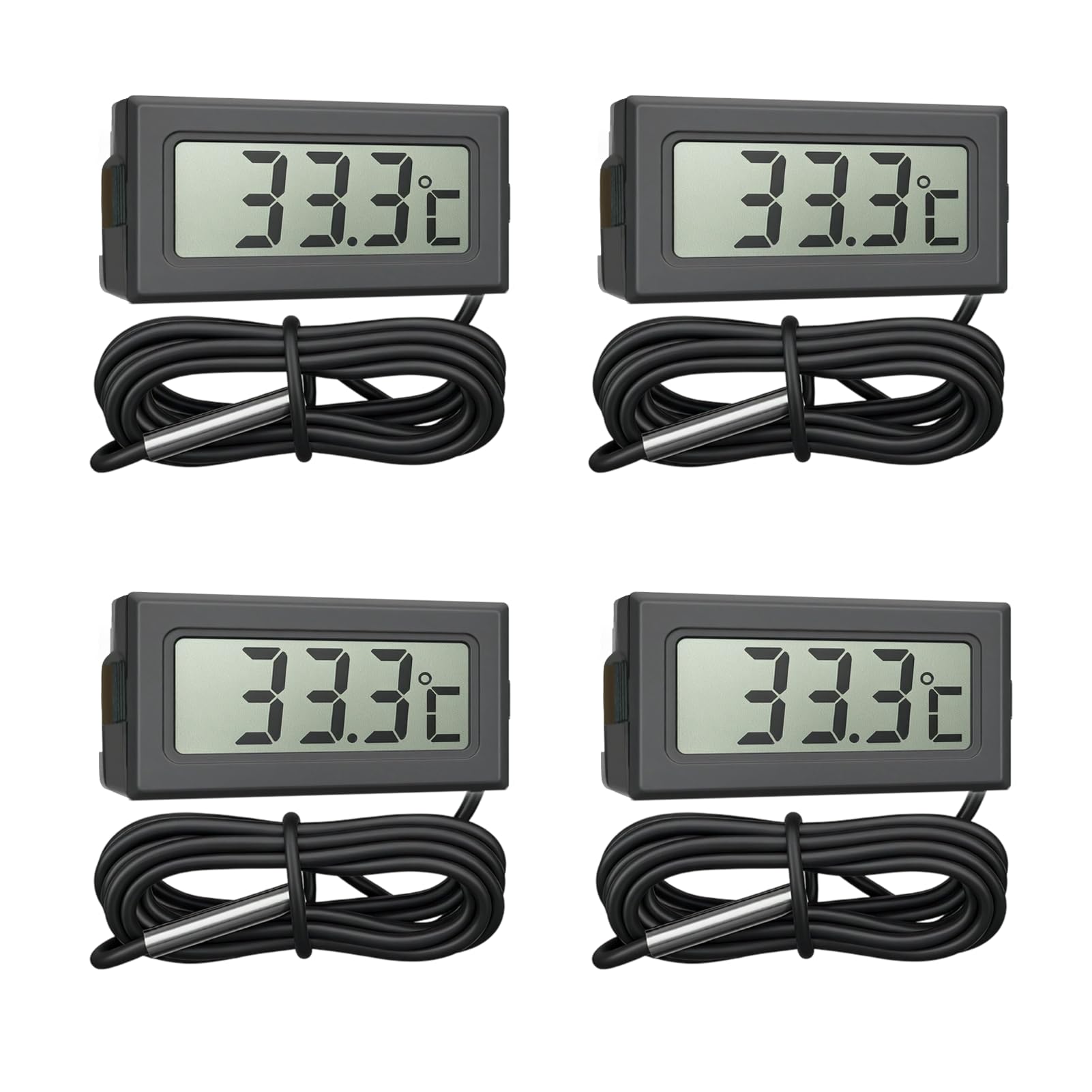 4 Mini Thermomètre Numérique, Thermomètre Digital LCD Moniteur de Température avec 1m Sonde Externe pour Reptiles Réfrigérateur Congélateur Réfrigérateur Aquarium Incubateur Volaille