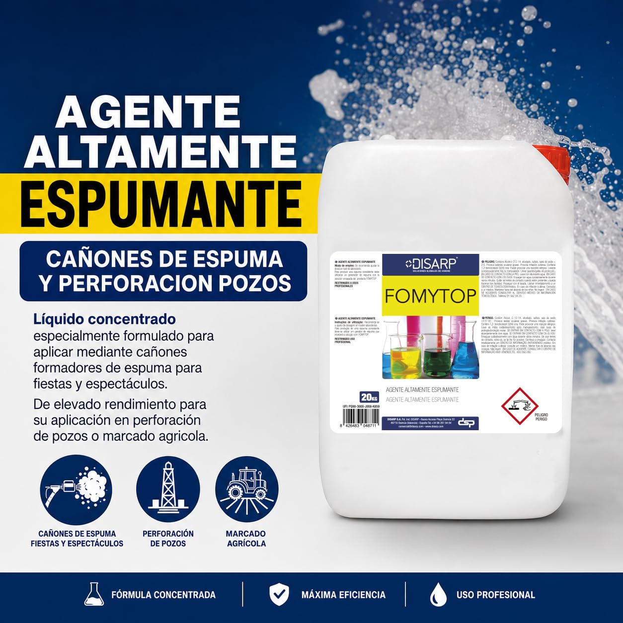 Disarp Global - Fomytop – Agente Altamente espumante para cañones de Espuma