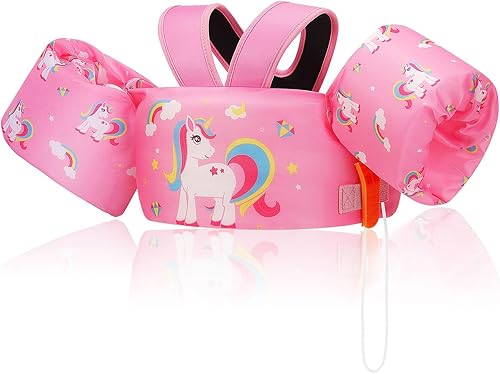 Miniatura 17 de MoKo Chaleco de natación para niños, flotadores para niños pequeños, flotadores de banda de brazo con correa ajustable, chaqueta de natación con ala