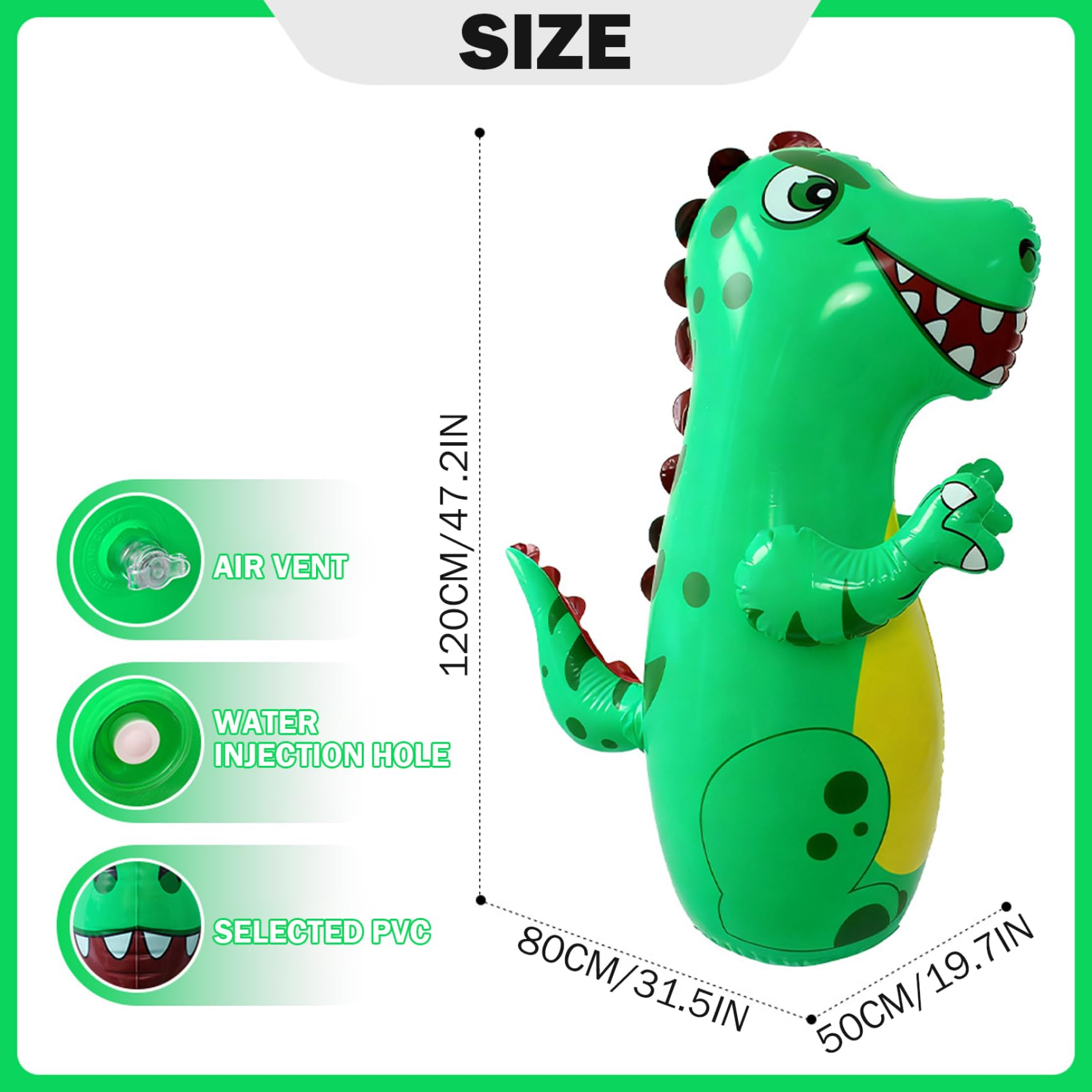 Sacco da Boxe Gonfiabile per Bambini, Sacco da Boxe Gonfiabile per Bambini Dinosauro in PVC Alto 47 Pollici con Rimbalzo Istantaneo per Ragazzi e Ragazze