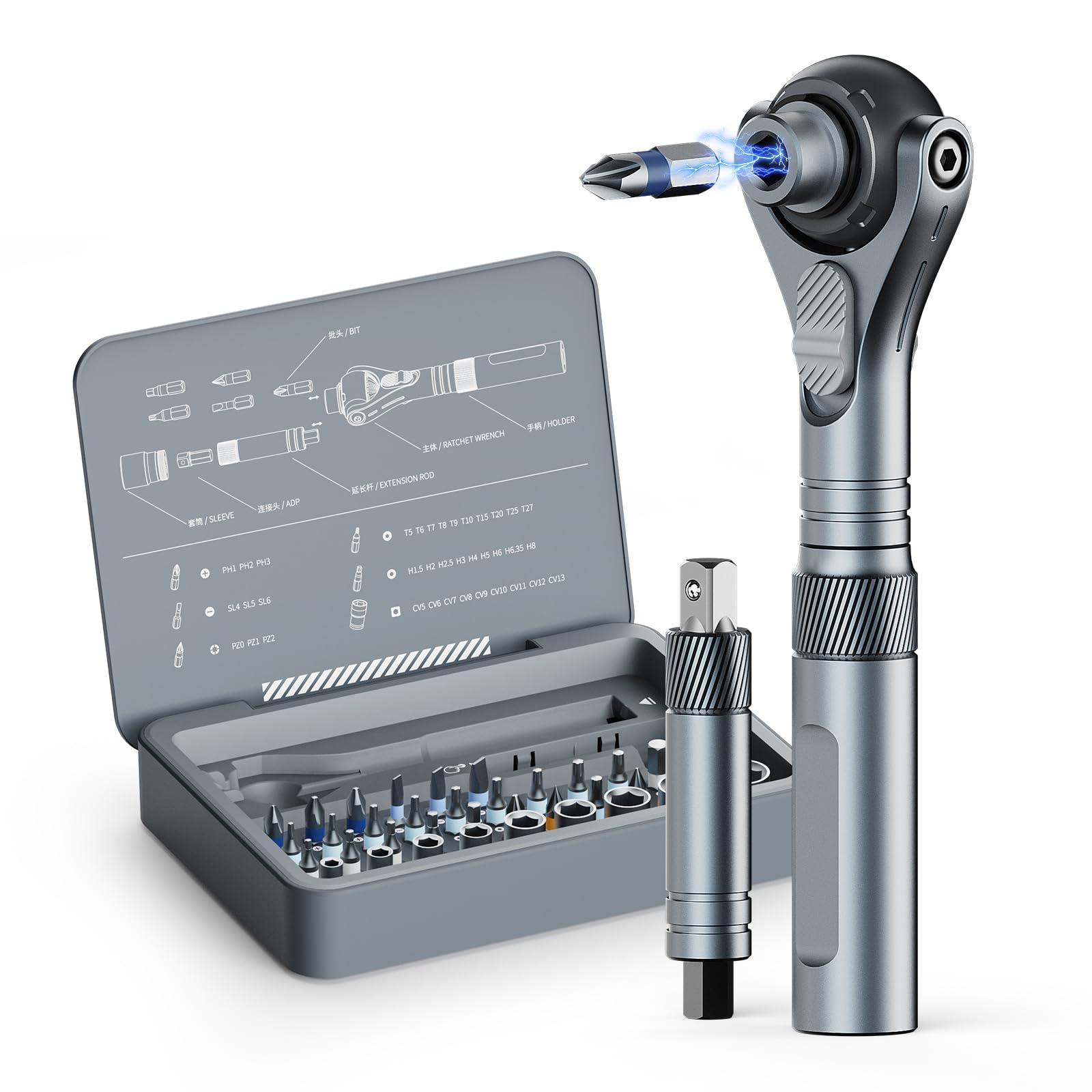 ATuMan RS2 40 in 1 Screwdriver Set, Multi Magnetic Ratchet Screwdriver Set Quick-Release S2 Steel Bit with Case 45-Tooth 1/4 Ratchet Screwdriver Kit for Home/Car/DIY/Repair