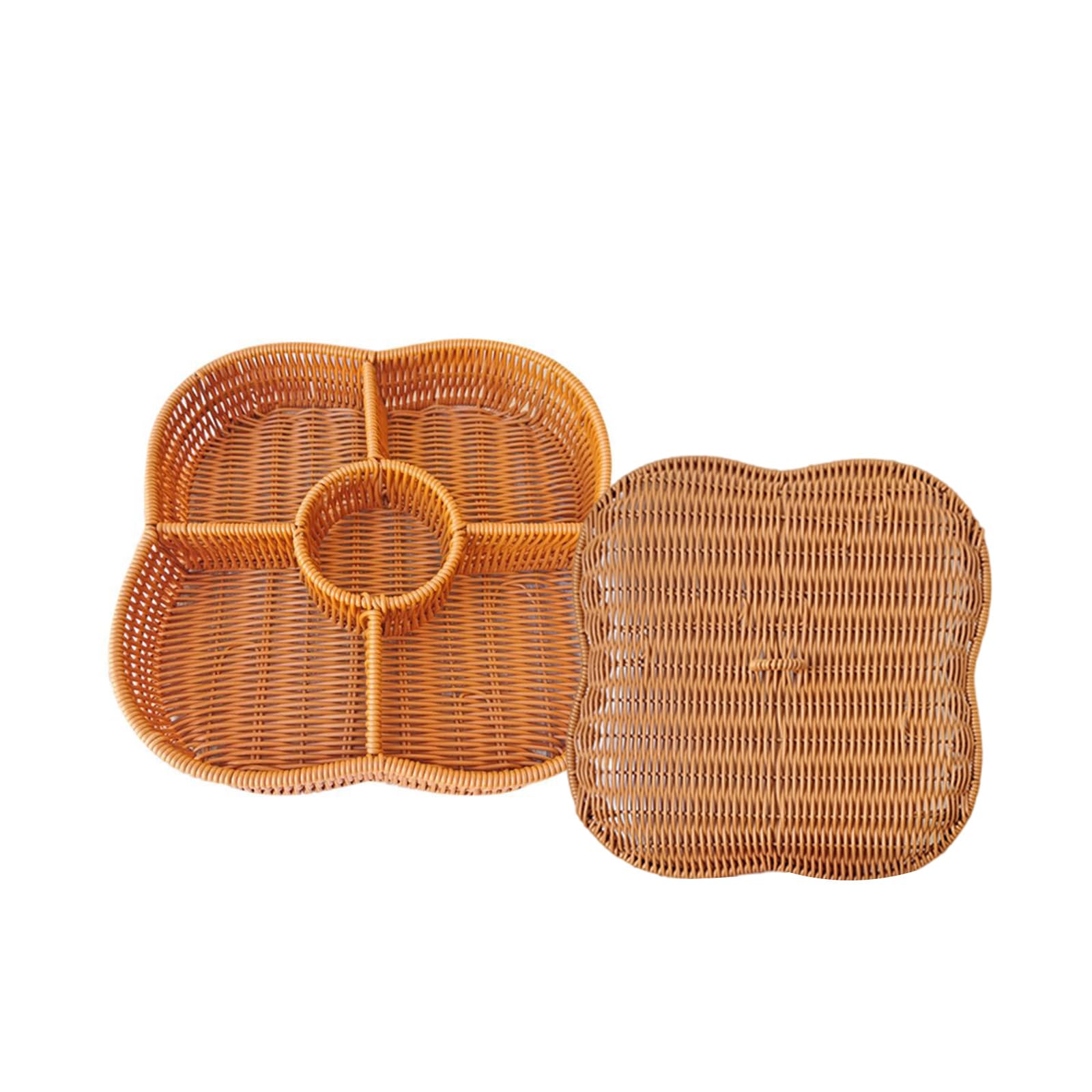 Jazuaiao Functional Rattan Basket Tray Multipurpose Rattan Basket 5 Compartments Organizers for Kitchen or Living Room Home Decors