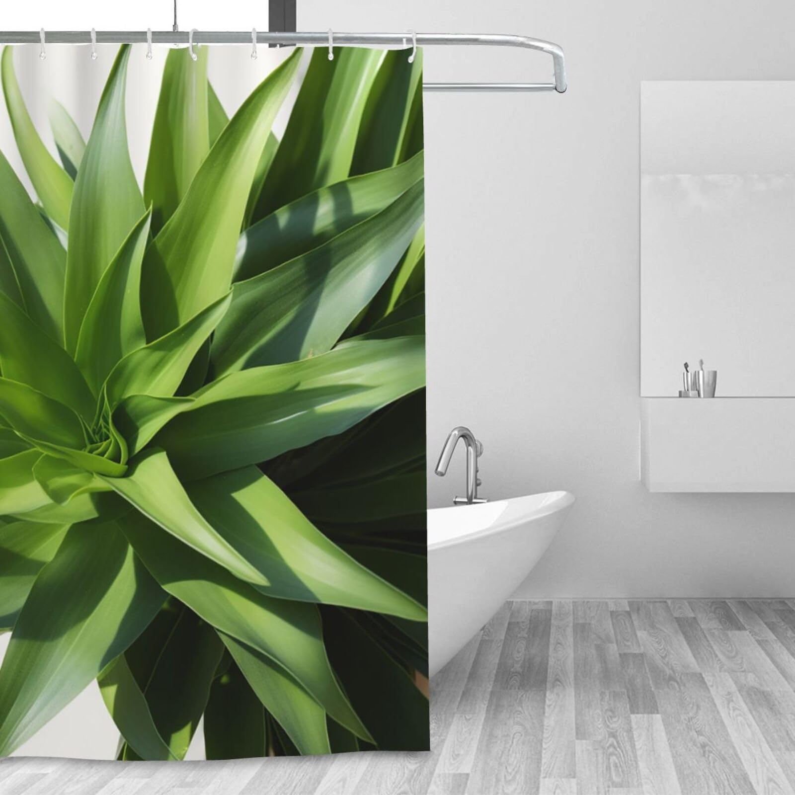 Rideau de douche imperméable lavable motif plante verte d'hiver pour salle de bain propre
