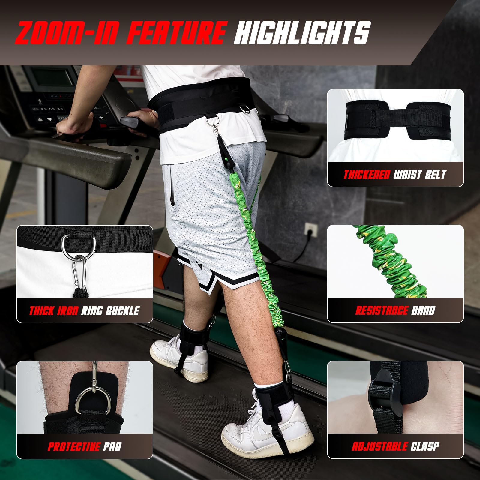 Vertikaler Springtrainer mit verstellbarem Knöchelriemen und Gürtel, horizontales Trainingsgerät, Beinwiderstandsbänder für Basketball, Fußball, Volleyball, Trainingsgeräte