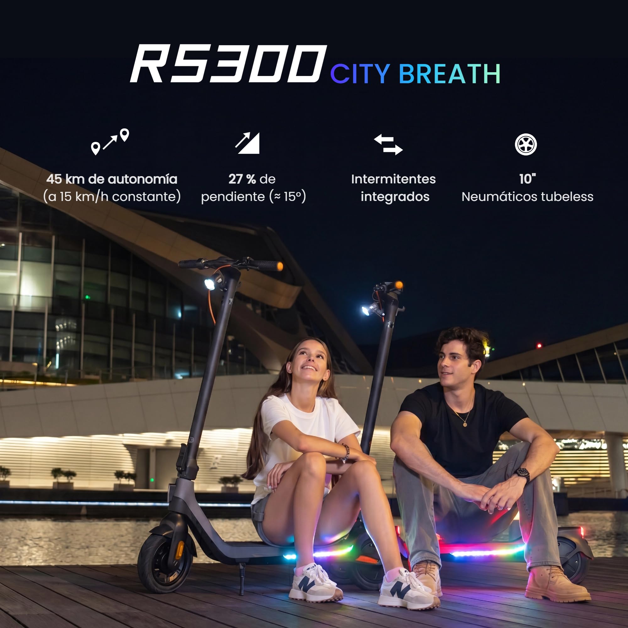 Patinete Eléctrico para Adultos Serie R, Sensor de Huella Digital, 85 km Autonomía, Neumáticos Tubeless 10,5", Control de Tracción TCS