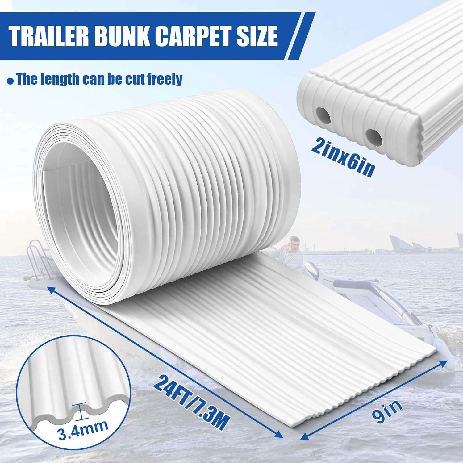 Bunk Wrap Kit 23052-24-Foot Roll of 2x6 Inch Bunk Wrap with Protective Endcaps for Boat Trailers