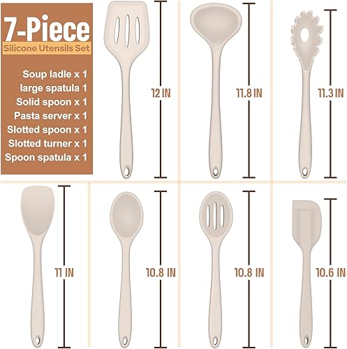 Miniatura 9 de E-far - Juego de utensilios de cocina de silicona, 7 piezas, color rojo, resistentes al calor, herramientas antiadherentes, espátula, cucharón,