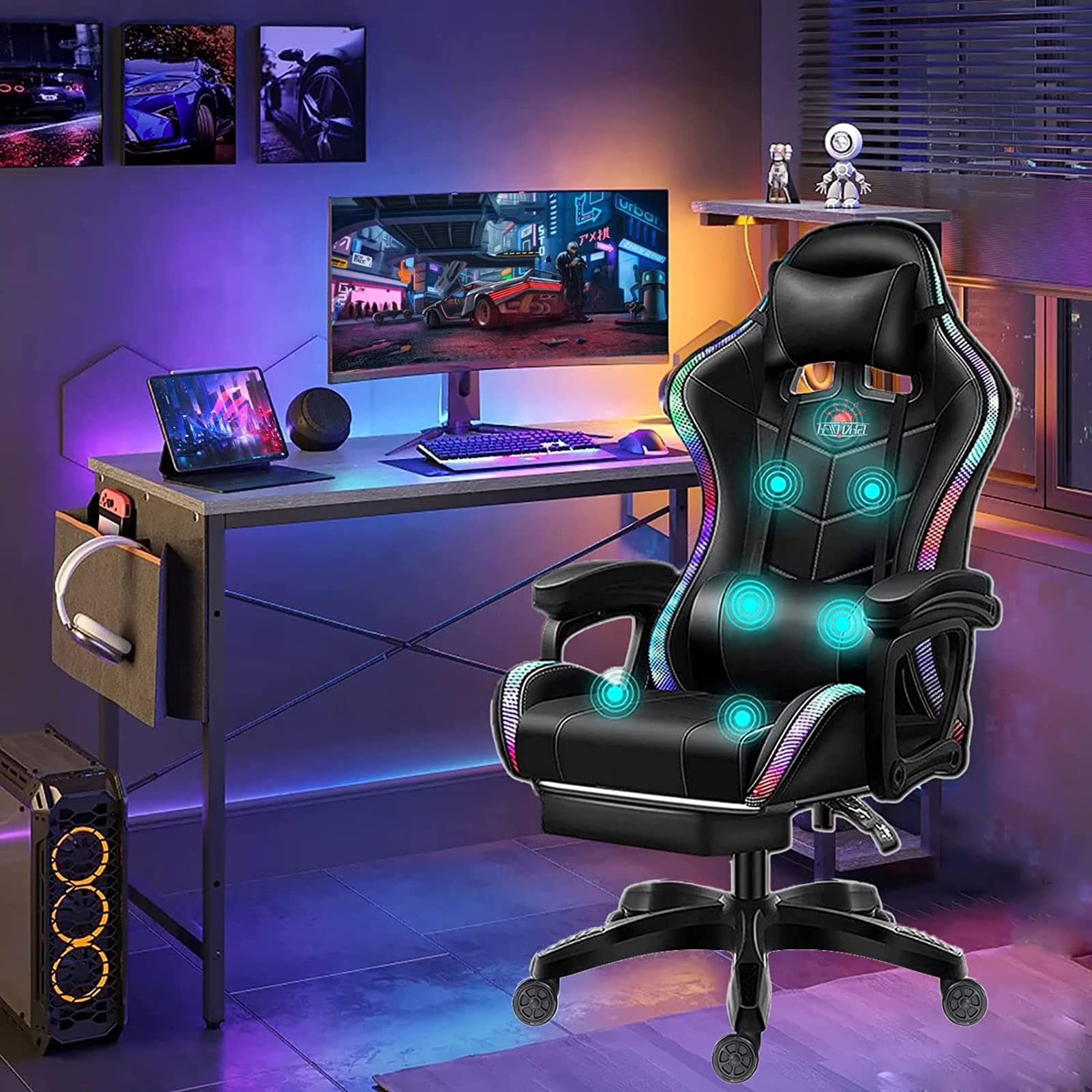 Chaise d'ordinateur de massage pour le télétravail et le gaming nocturne