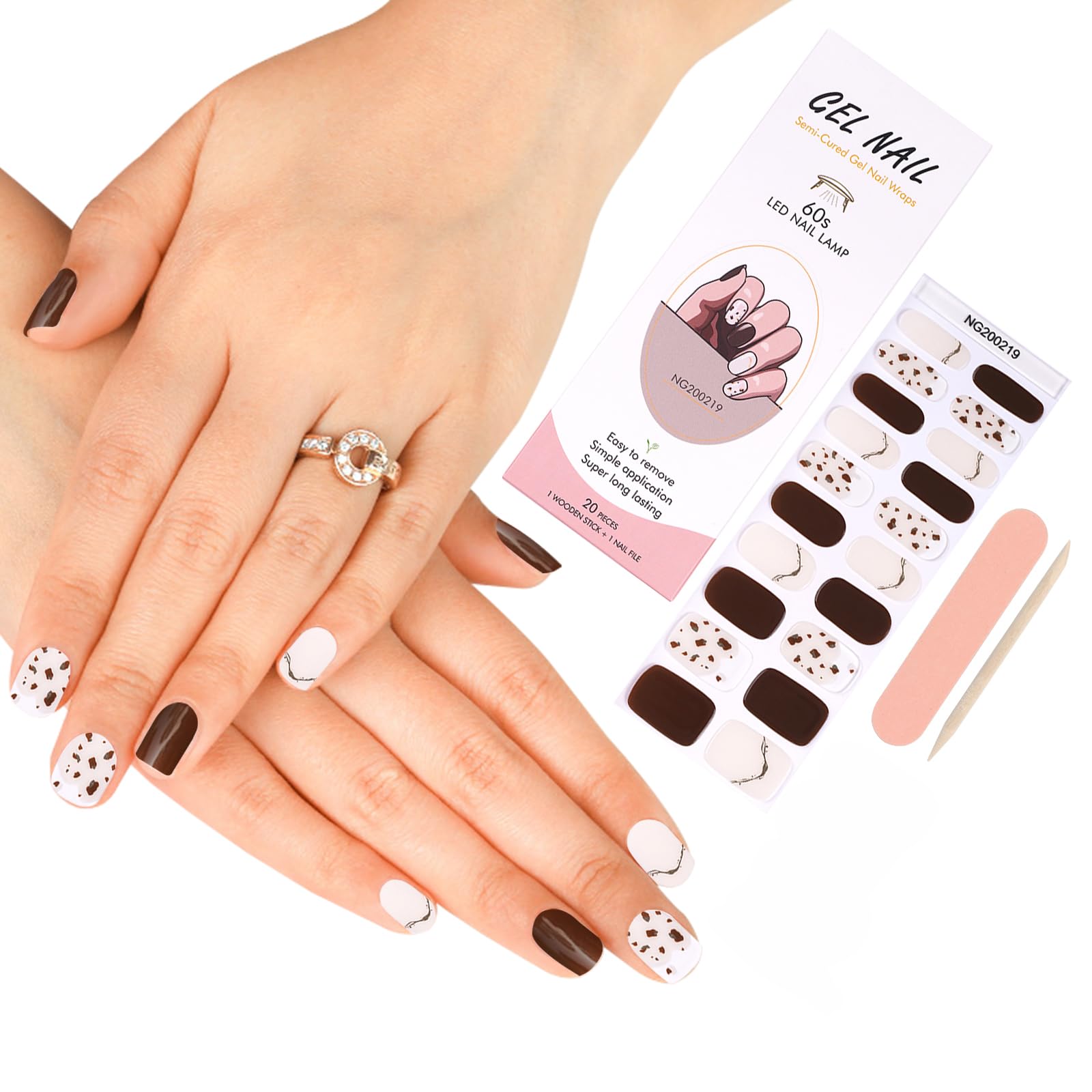 ZAHRVIA20 PCS Semi Cured Gel Nail Strips - Full Wraps Adhesive Stickers with Nail File and Stick