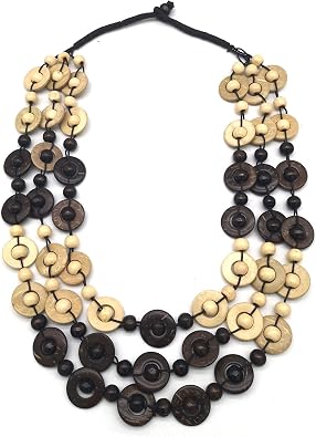Bohemian Statement African Wood Shell Layered Beaded Colorful Necklaces For Women Summer Boho Long Chunky Multi Layer Color Handmade Jewelry
