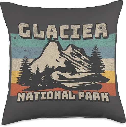 Glacier National Park Montana USA Outdoor Vintage Glacier National Park - Almohada (18 x 18 pulgadas), multicolor