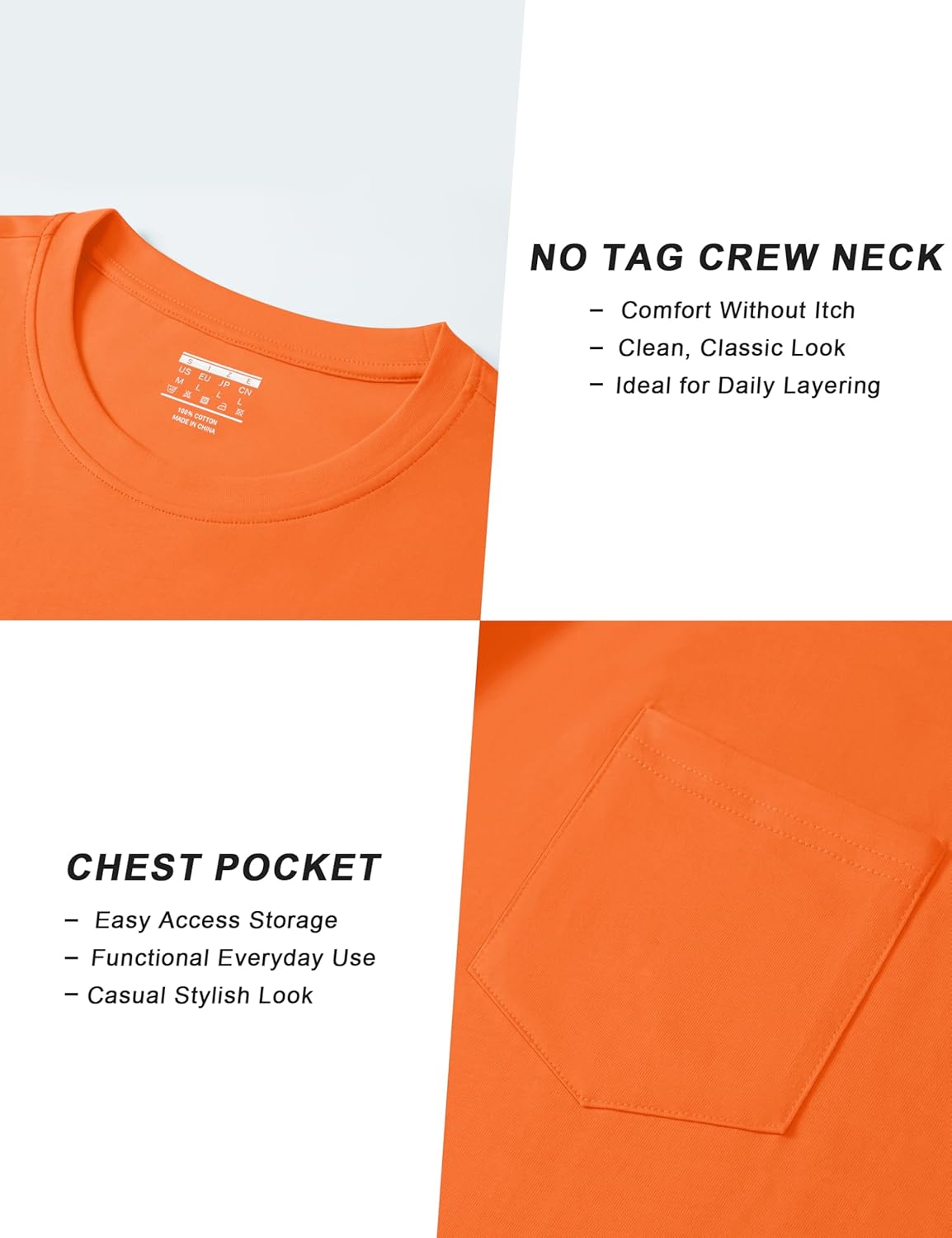 Cotrasen Cotton Long Sleeve Pocket Tee Shirts for Men Crew Neck Casual Breathable Comfortable T Shirts for Men Orange L - Image 5