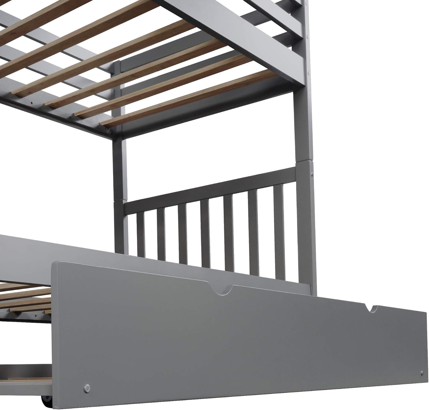 SOFTSEA Twin Over Twin Bunk Beds with Trundle, Wood Kids Bunk Bed with Stairs, Convertible Bottom Bed, No Box Spring Needed (Gray)