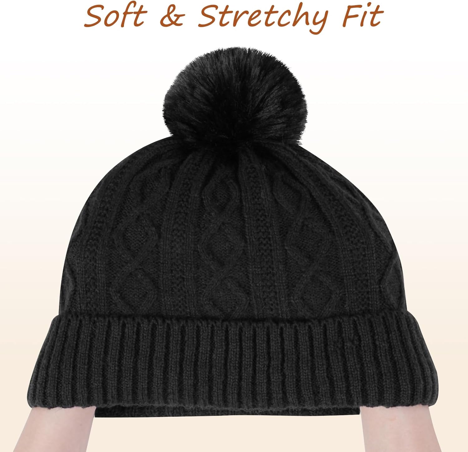 Winter Beanie with Pom Pom Cable Knit Beanie Hats for Women Warm Fleece Lined Knit Skull Cap Snow Hat for Girl - Image 4