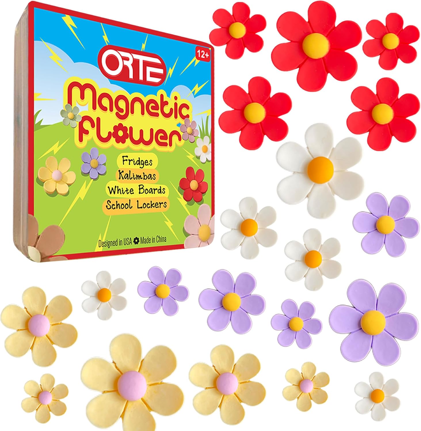 20Pack of Cute Flower Fridge (4 Colors, 3 Sizes