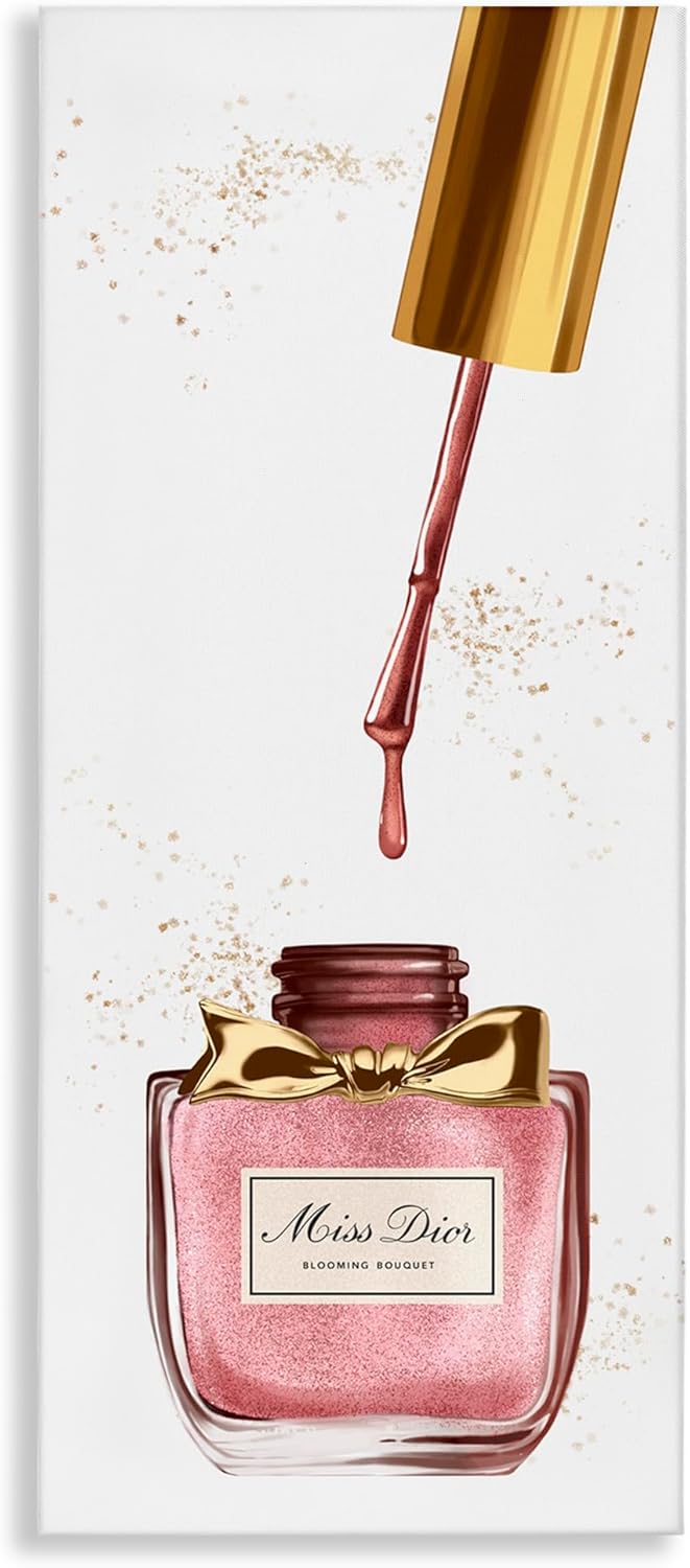 Stupell Industries Makeup Nail Polish Brush Gold Pink Fashion, Design by Artist Ziwei Li Wall Art, 13 x 30, Canvas