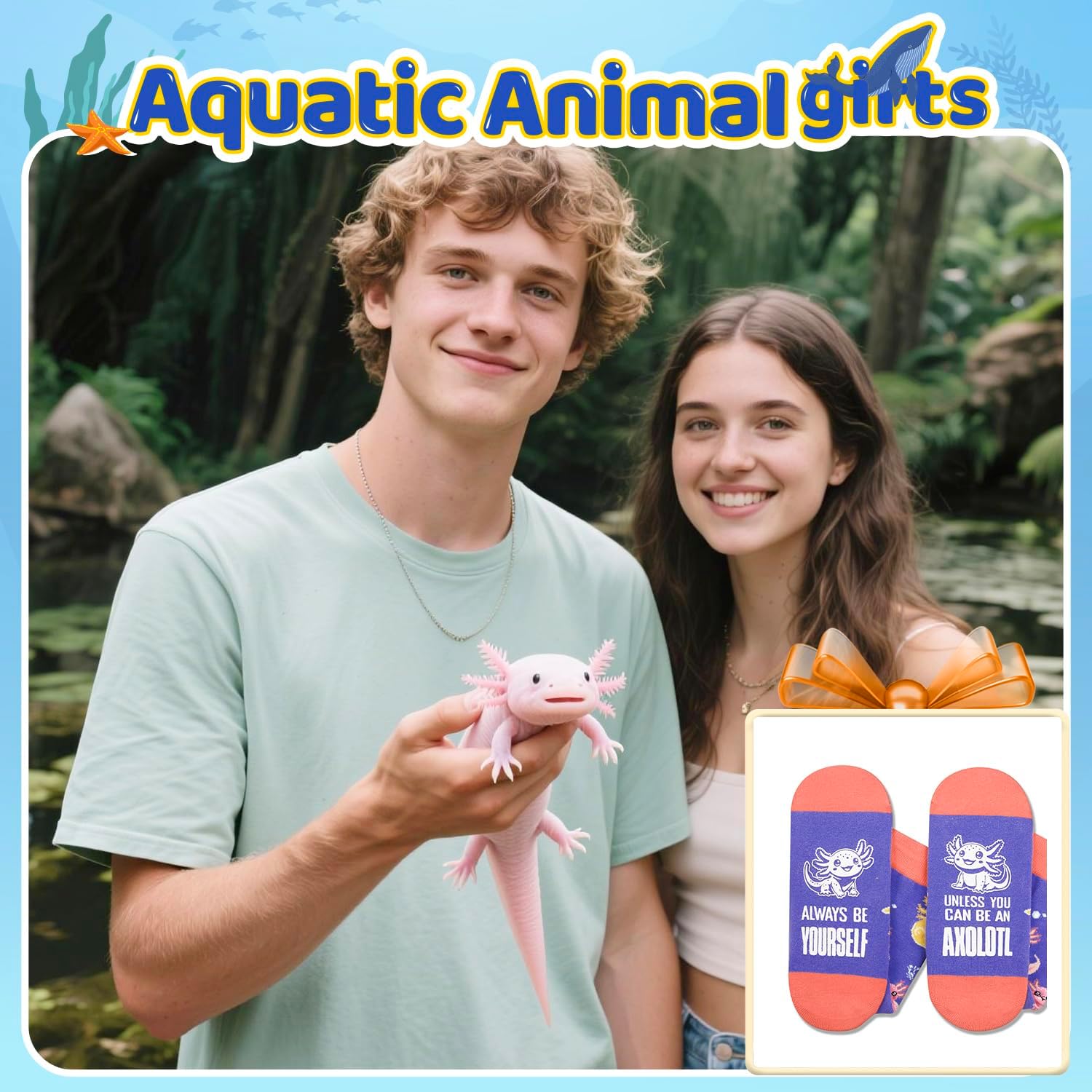 HAPPYPOP Animal Gifts for Women Men - Jellyfish Turtle Socks Penguin Frog Axolotl Gifts - Image 3