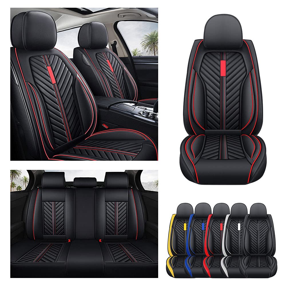 Housse Siege Voiture pour Fiat 500X Trekking 2000-2026 | Cuir PU, Imperméable, Respirant，Universel, Airbags Amis，Remplissage Épaissi, Sobre et élégant(Black red)