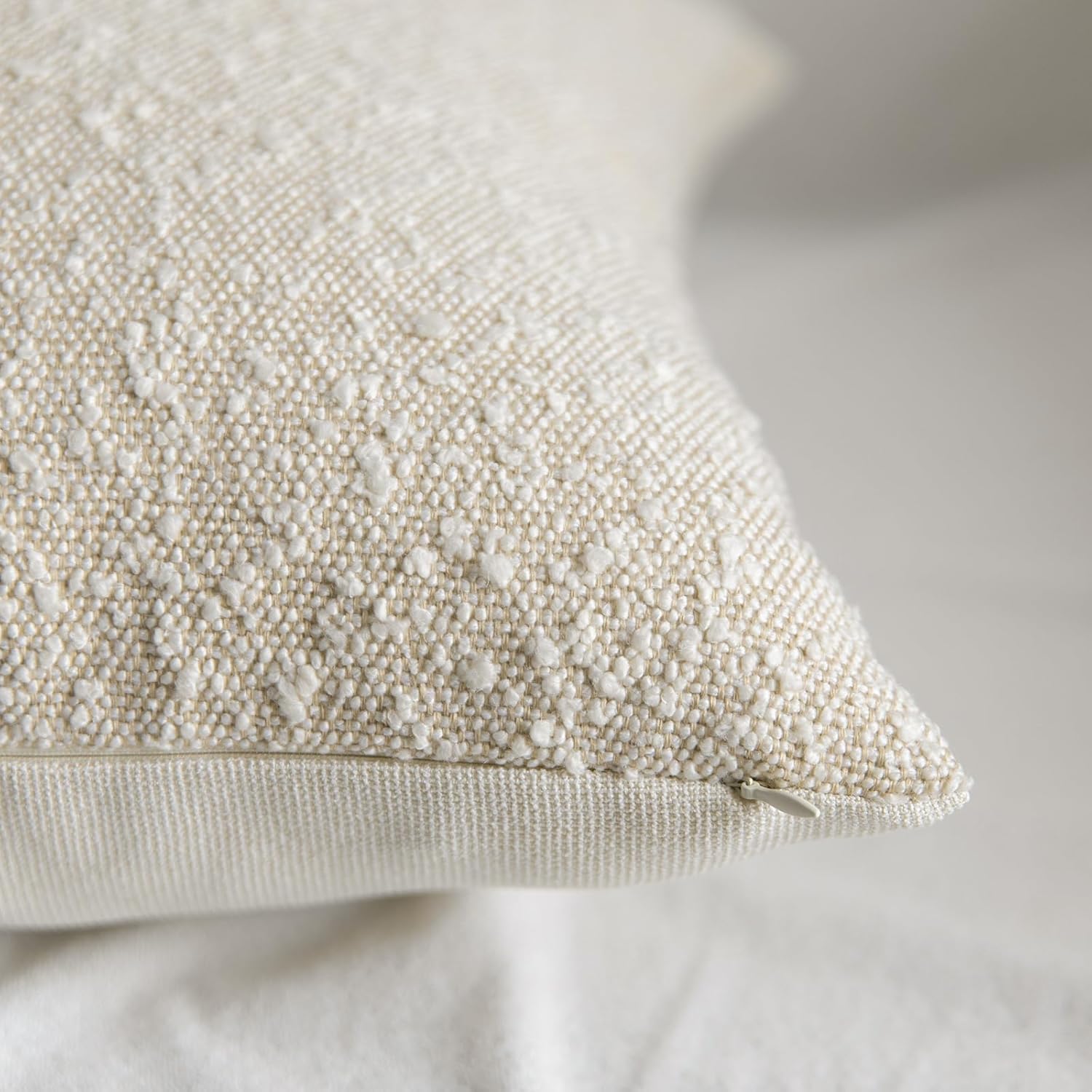 Set of 2 Textured Boucle Throw Pillow Covers 22x22 inch Cream Beige Modern Farmhouse Boho Accent Decorative Square Cushion Cases Neutral Home Decor for Couch Bed Living Room