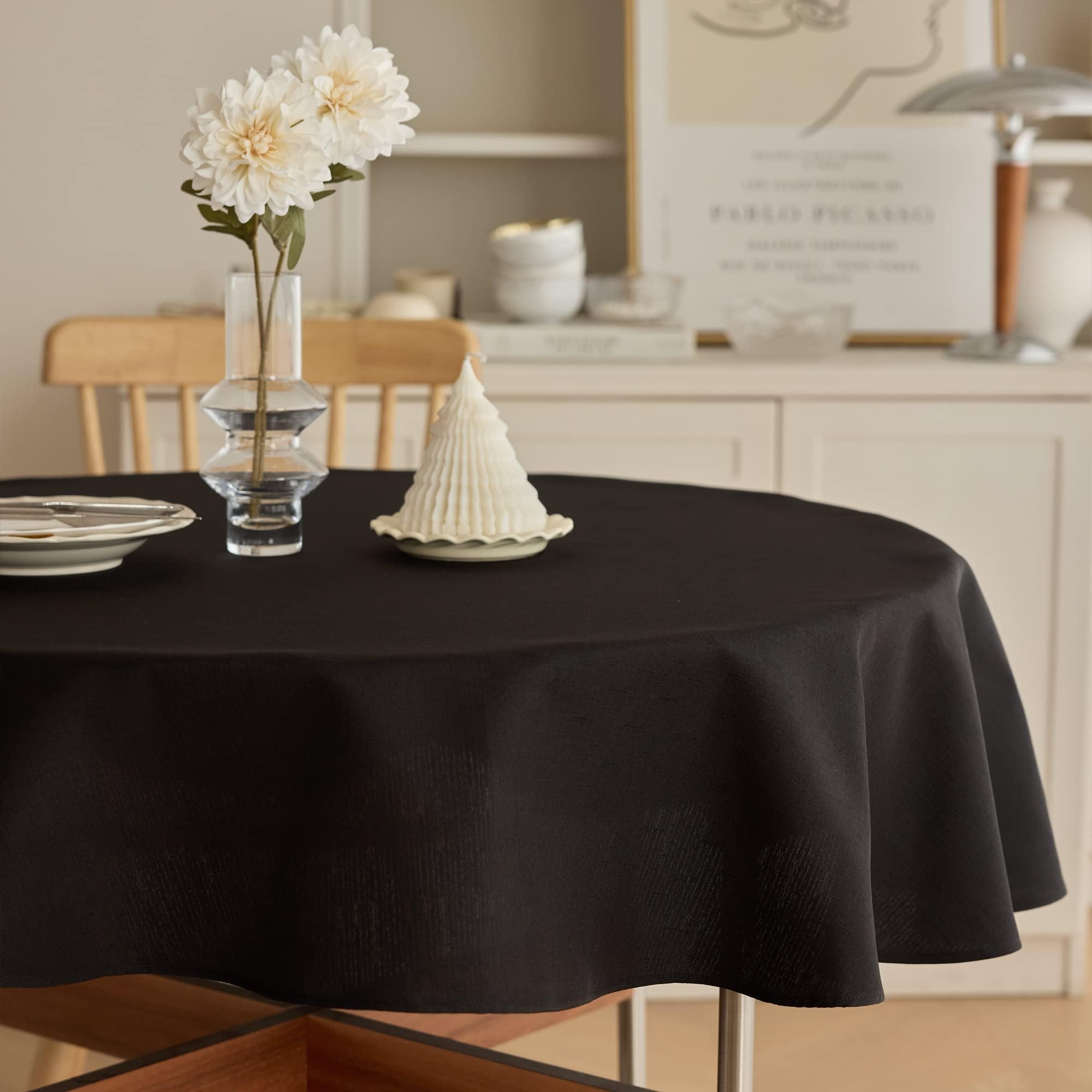 Decorelia Farmhouse Round Tablecloth for Round Table, Reusable Waterproof Wipeable Outdoor Rustic Circle Table Cloth Cover for Party, Wedding, Picnics, Patio Table (70 Inch, Round (4-6 Seats), Black)
