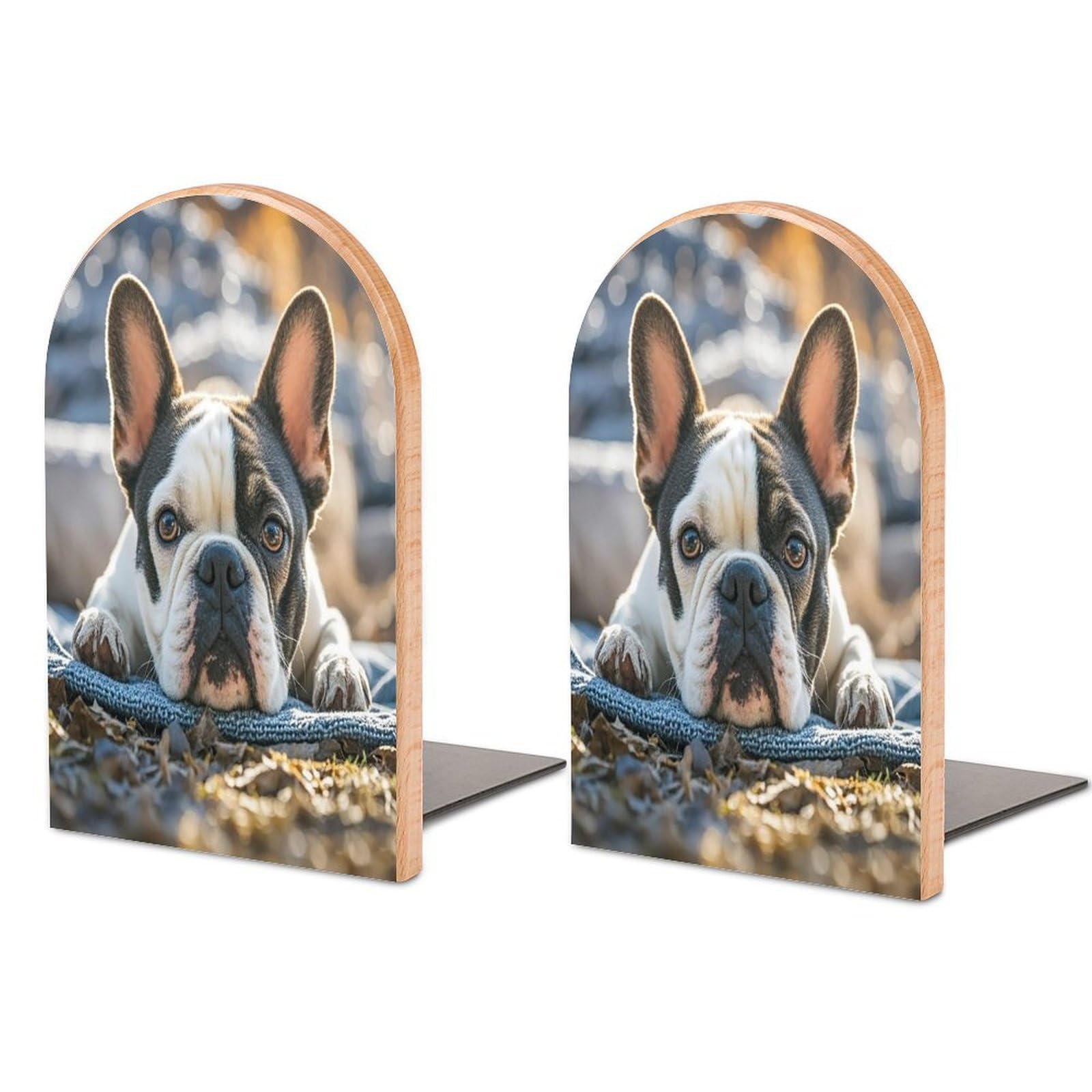 Sujetalibros para estantes con diseño de perro bulldog francés organizador de madera resistente