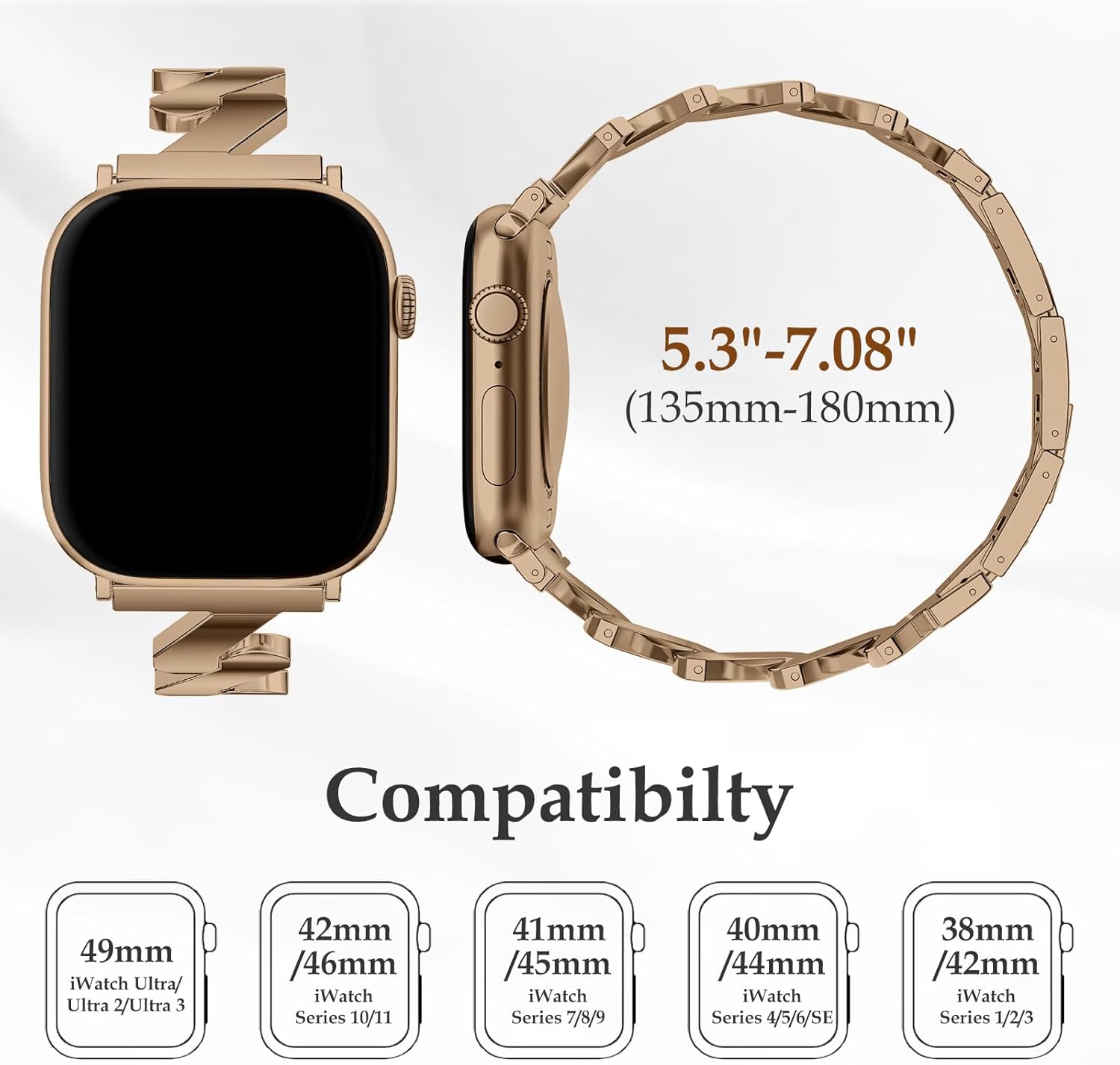 Easy-Snap ステンレスレディースバンド Apple Watch 49mm 46mm 45mm 44mm 42mm 41mm