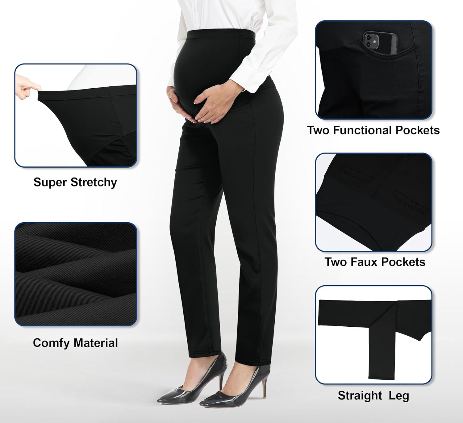 PACBREEZE Women's Maternity Pants for Work Over-Bump Pregnancy Casual Stretchy Straight Dress Pants with Pockets - Image 4