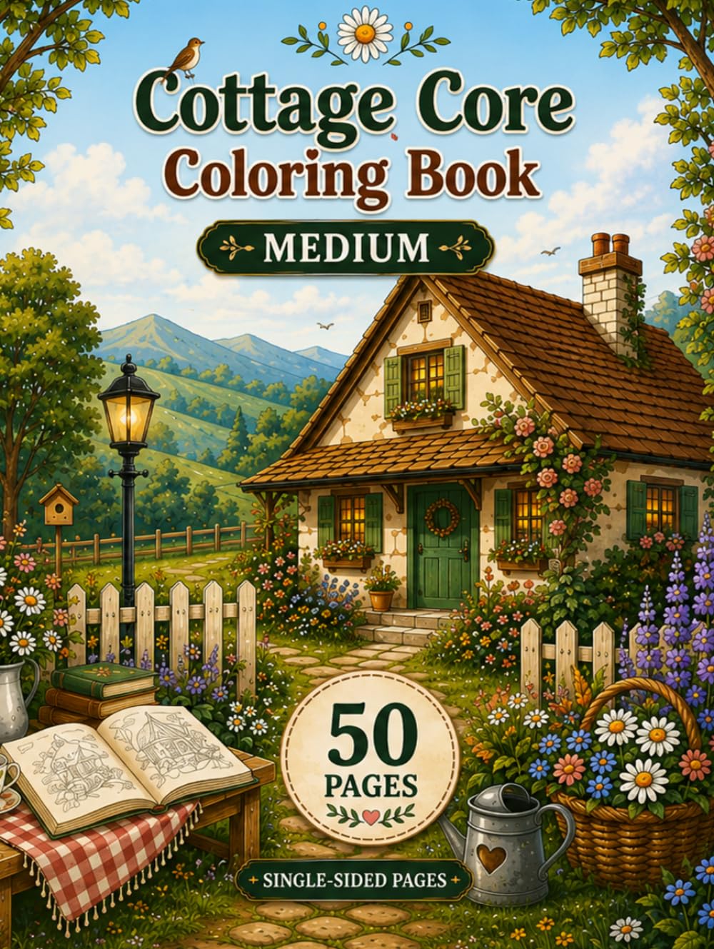 Cottage Core Coloring Book Medium: Charming Cottages, Blooming Gardens & Cozy Country Escapes