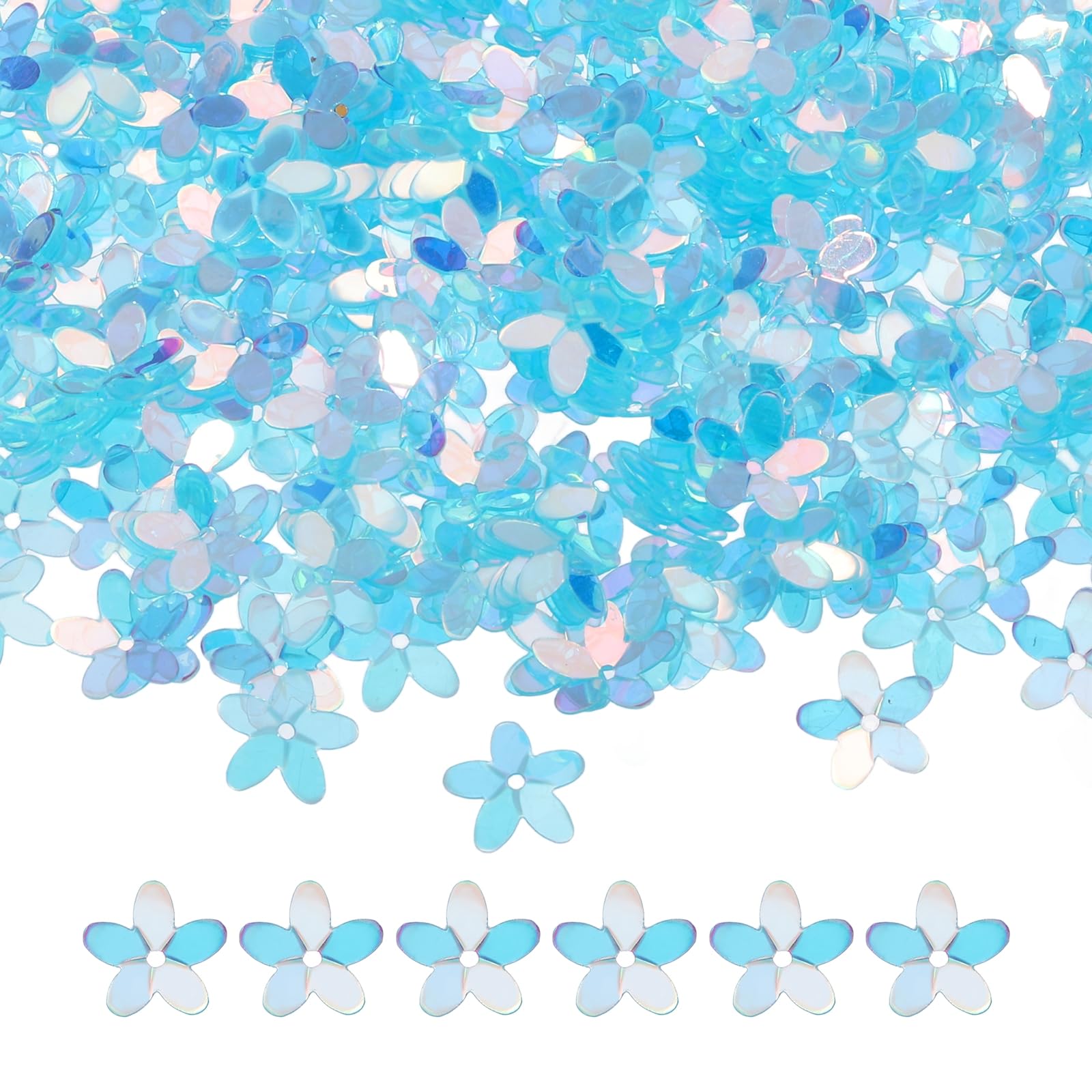 sourcing map 50 Gram Flower Loose Sequins, 10 mm Glitter Sequins Paillettes Bead for Clothing Accessories Embroidery Sewing DIY Art Crafts Supplies, Transparent Lake Blue