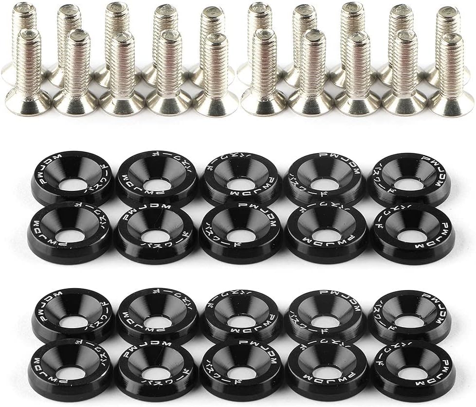 20Pcs/Set Bumper Fender Washers Engine Bay Dress Up Bolts Fasteners M6 JDM Fender Washer Kit-Black