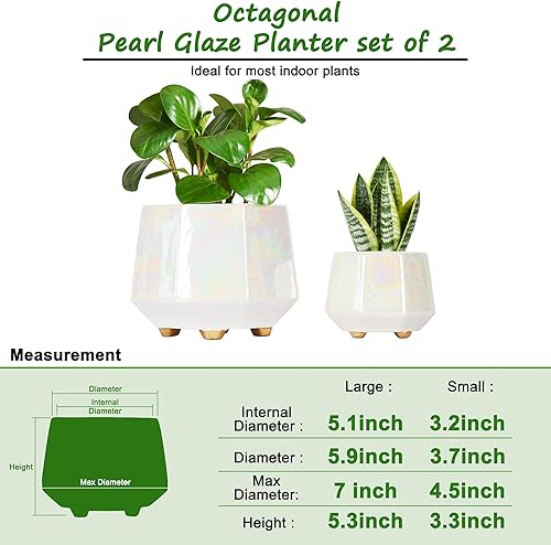 Miniatura 5 de Maceta de cerámica de 6 pulgadas + 4 pulgadas para plantas de interior, macetas con orificio de drenaje, maceta minimalista moderna para suculentas