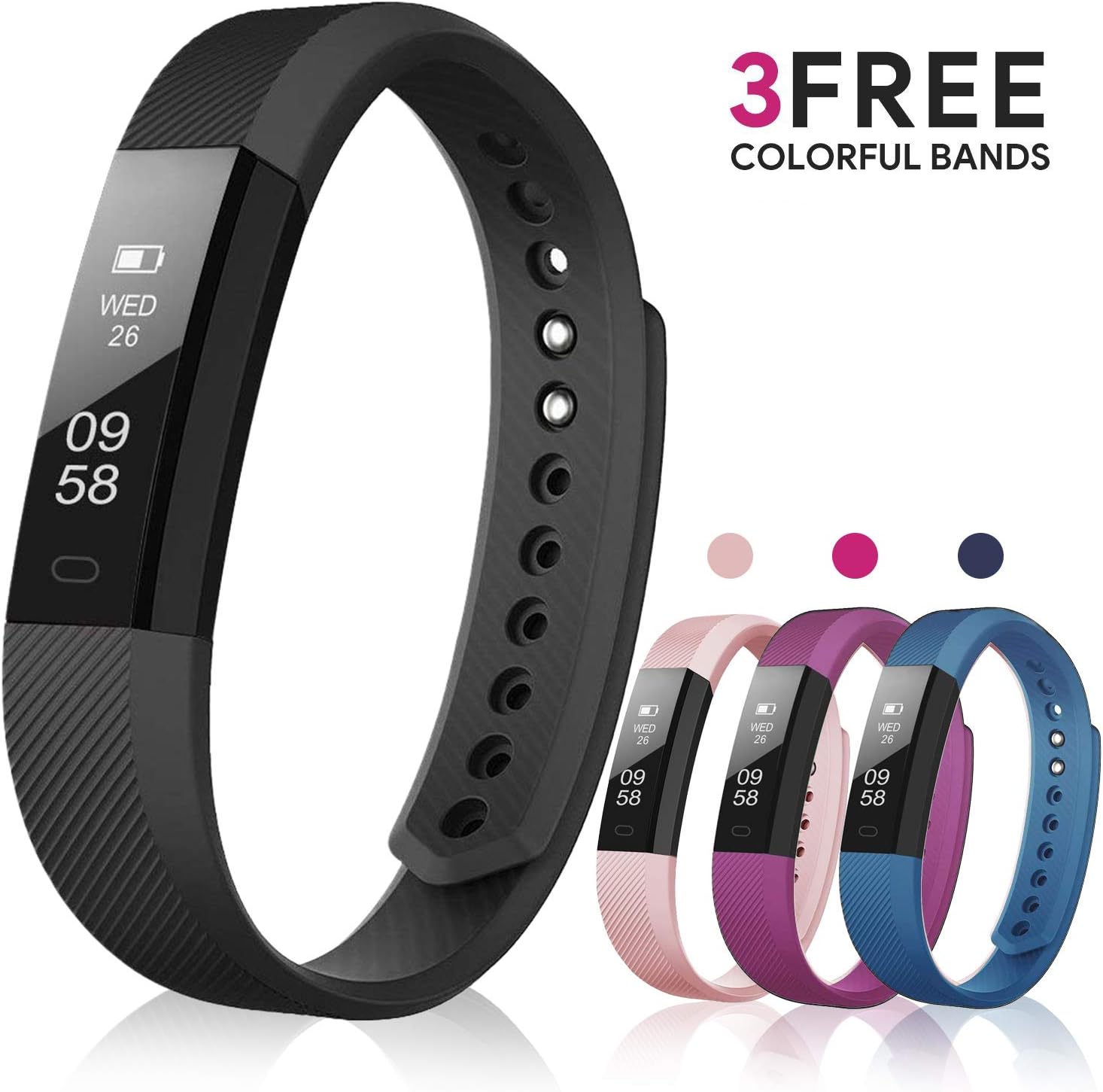 AIMIUVEI Fitness Tracker with 3 Replaceable Bands, IP67 Waterproof Activity Tracker Watch, Pedometer Sleep Monitor Step Calorie Counter Slim Smart Watch Sport Watch for Kids Women and Men