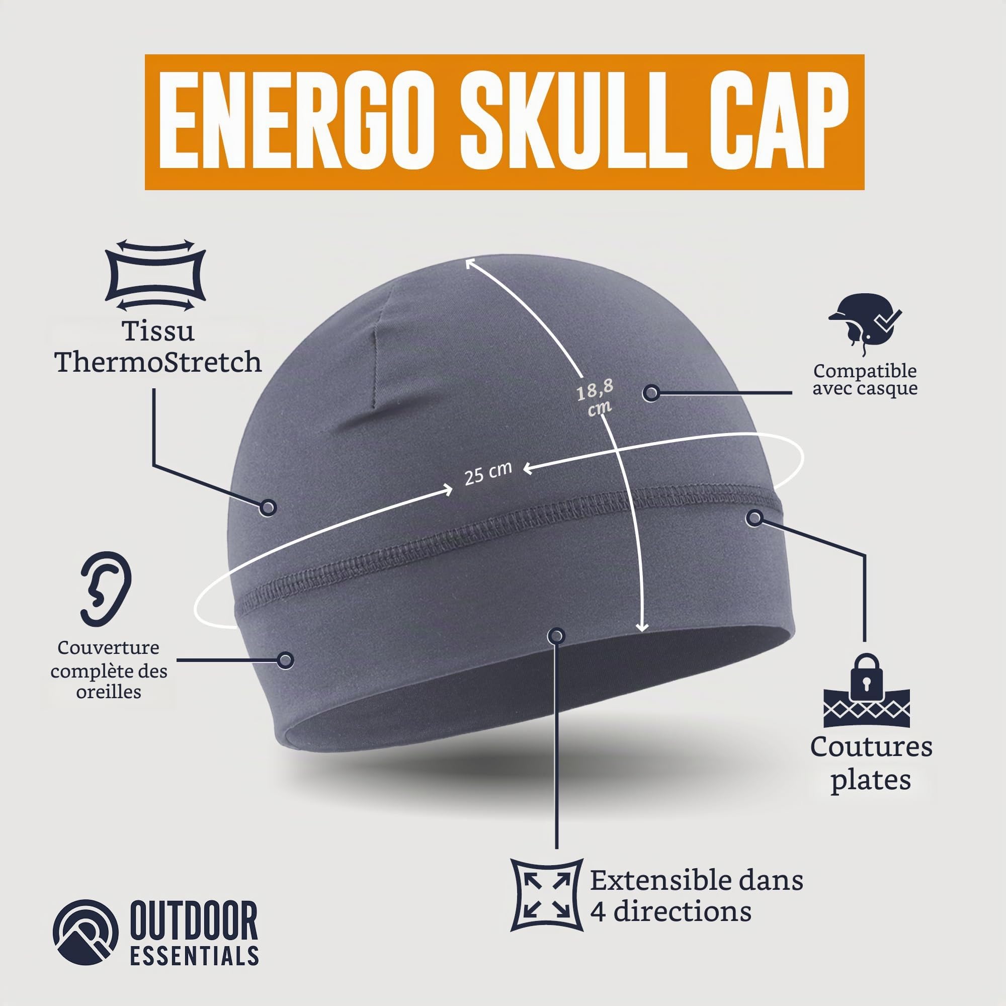 OutdoorEssentials Doublure de Casque et Chapeau de Course Skull Cap pour Hommes
