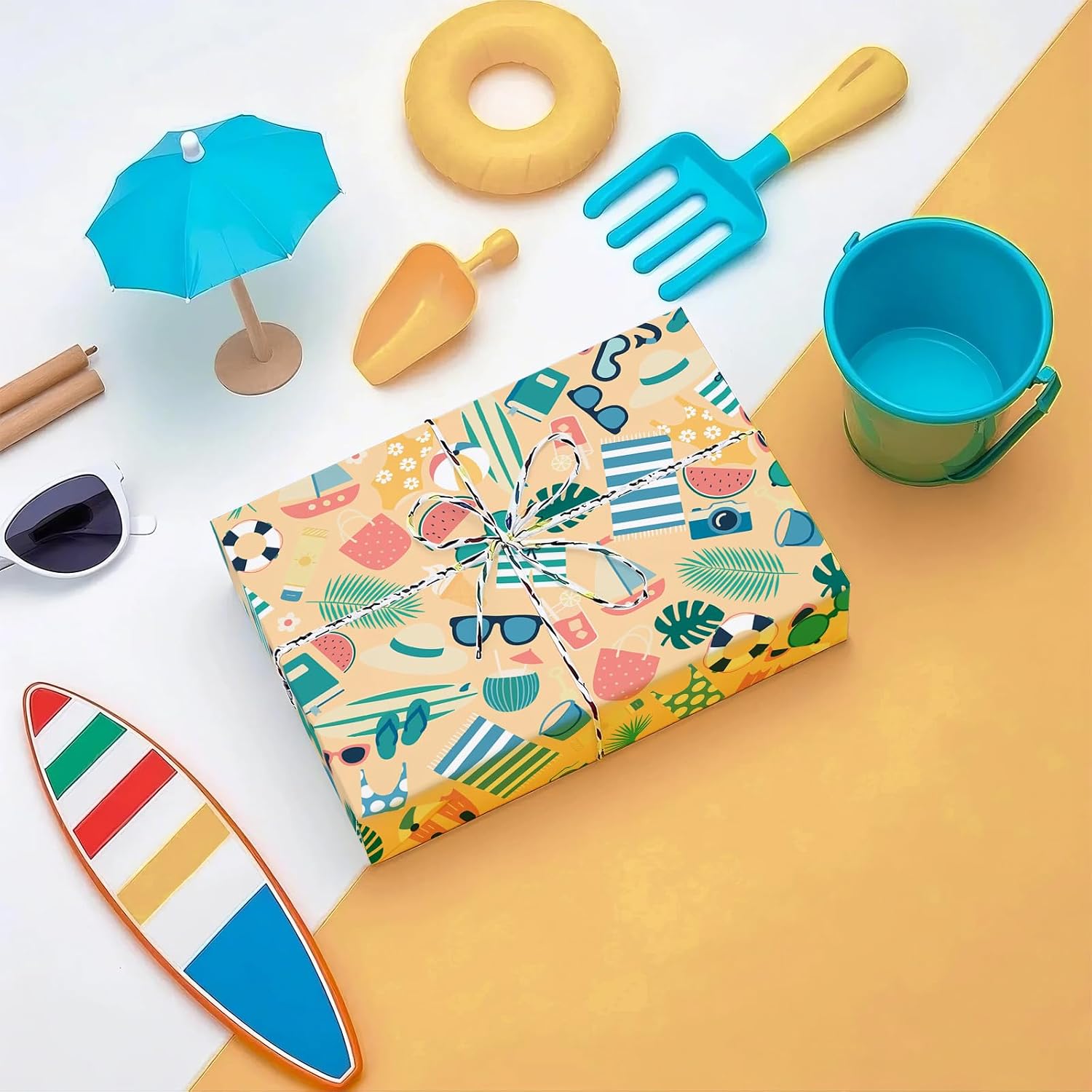 WRAPAHOLIC Summer Beach Wrapping Paper Roll - Mini Roll - 17 Inch x 16.5 Feet - Pool Elements Summer Wrapping Paper Perfect For Beach Lover, Pool party, Birthday image 5