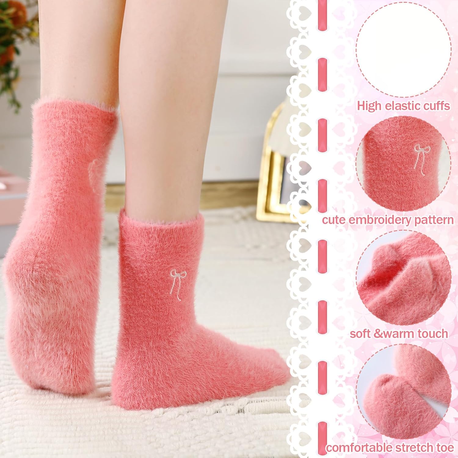 Geyoga Women's Fuzzy Slipper Socks (5 Pairs) - Image 3