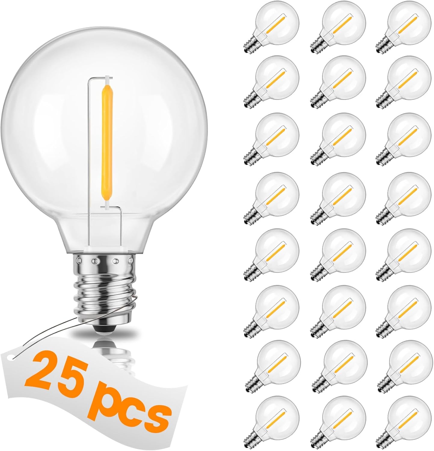 G40 Led Replacement Light Bulbs - Small Globe Light Bulbs Warm White Shatterproof E12 Screw Candelabra Base 110V Equvalent to 5 Watt for Outdoor Patio String Lights Porch Decor 25 Pack